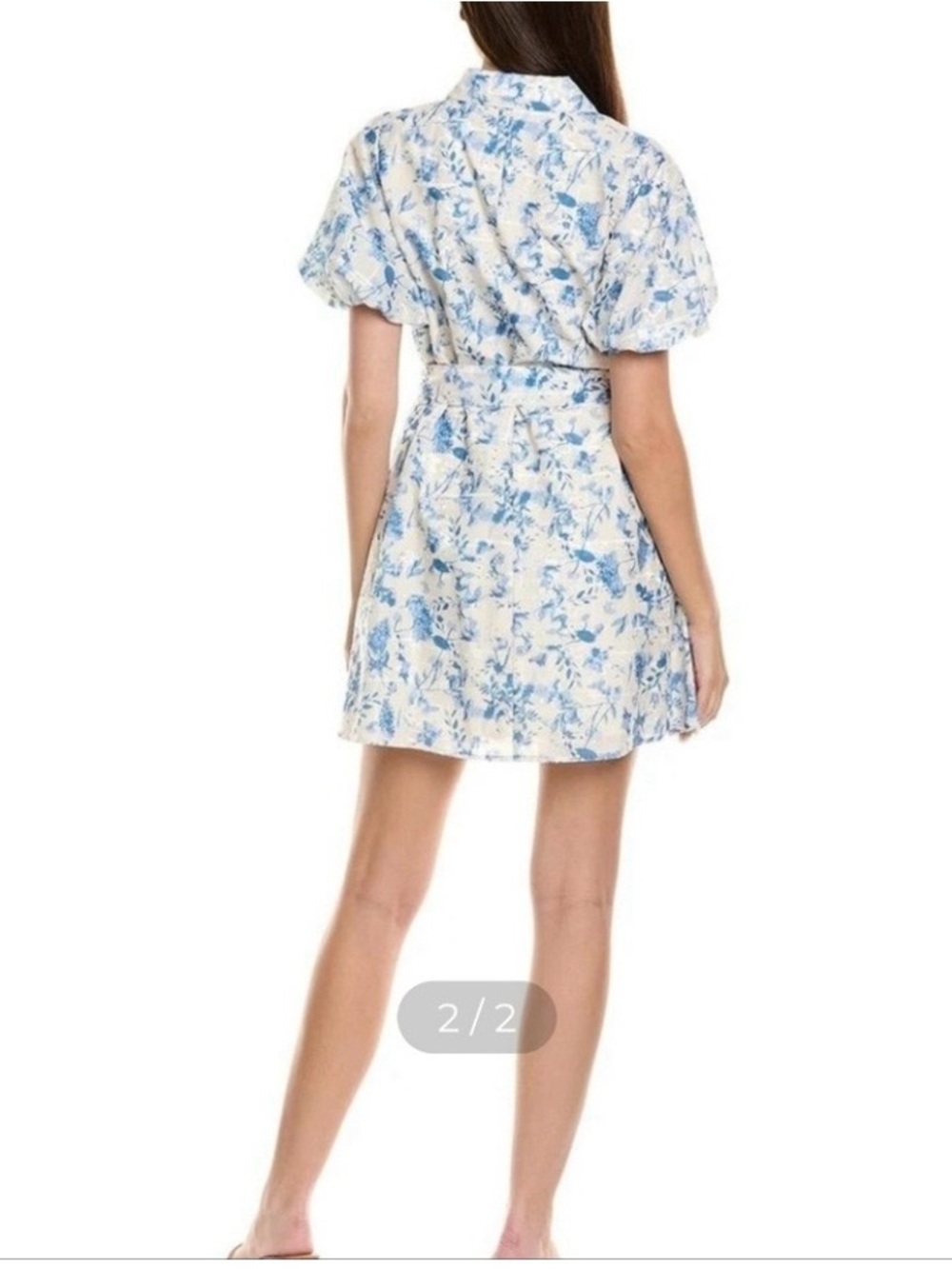 Sam Edelman Cream and Blue Floral Embroidered Lined Tie-Waist Shirt Dress - Picture 2 of 11